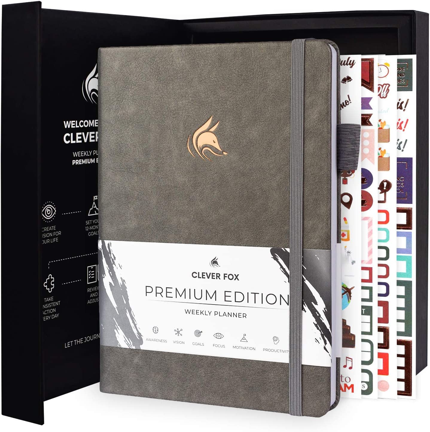 230527224442230_1 Clever Fox Planner Premium Edition – Undated Luxurious Weekly & Monthly Planner to Increase Productivity and Hit Your Goals – Organizer – Start Anytime, A5, Lasts 1 Year, Black (Weekly) - Image 1